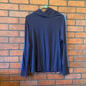 Movetes Golf Hooded Pullover Longsleeve Blue with Stripe Womens Size Medium